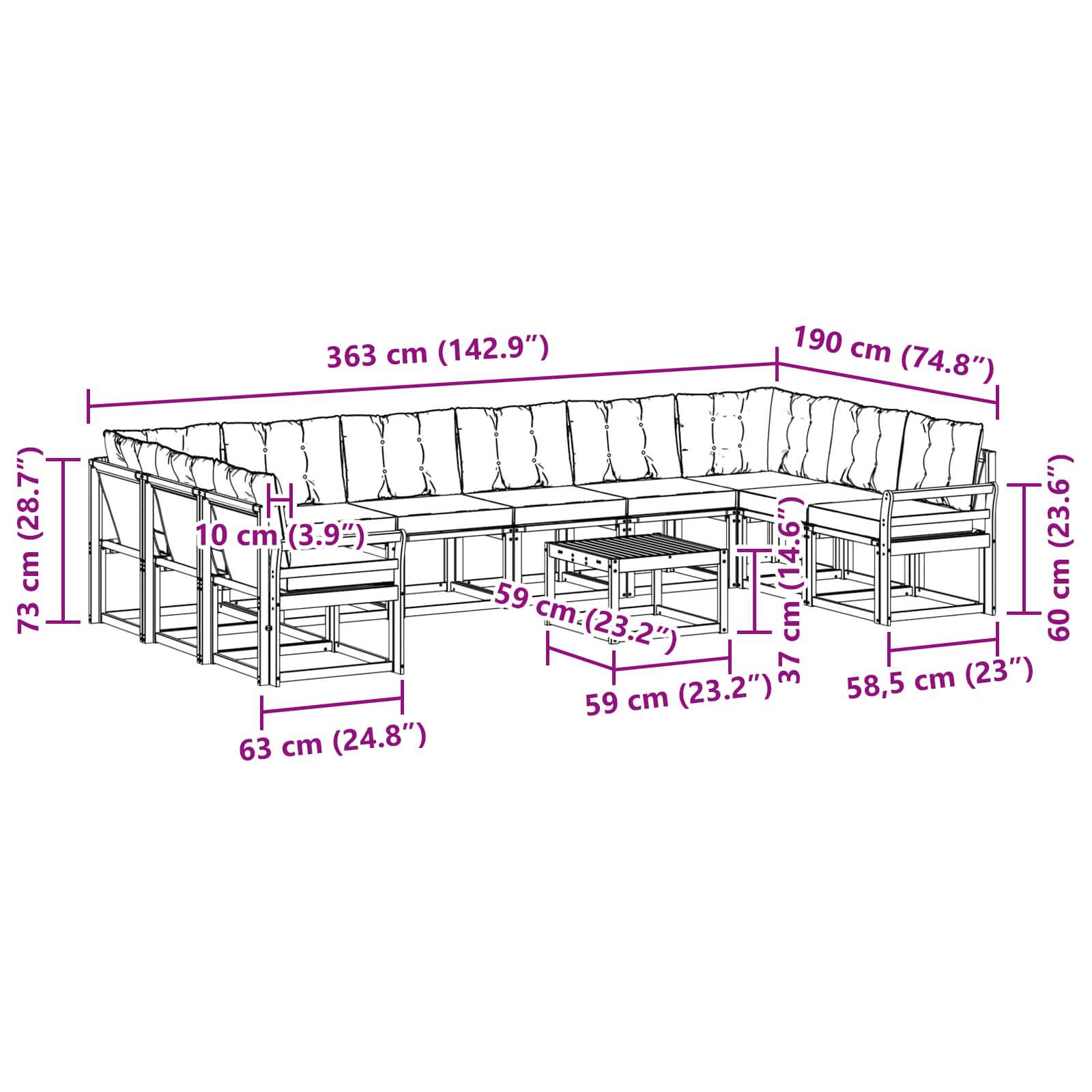 Outdoor-Sofagarnitur mit Kissen 11 pcs Natürlich und Hellgrau