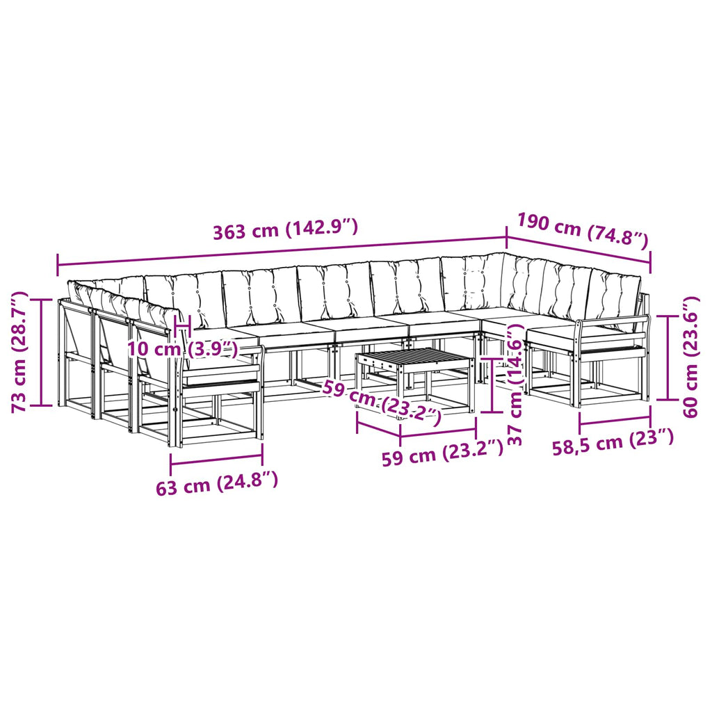 Outdoor-Sofagarnitur mit Kissen 11 pcs Natürlich und Schwarz