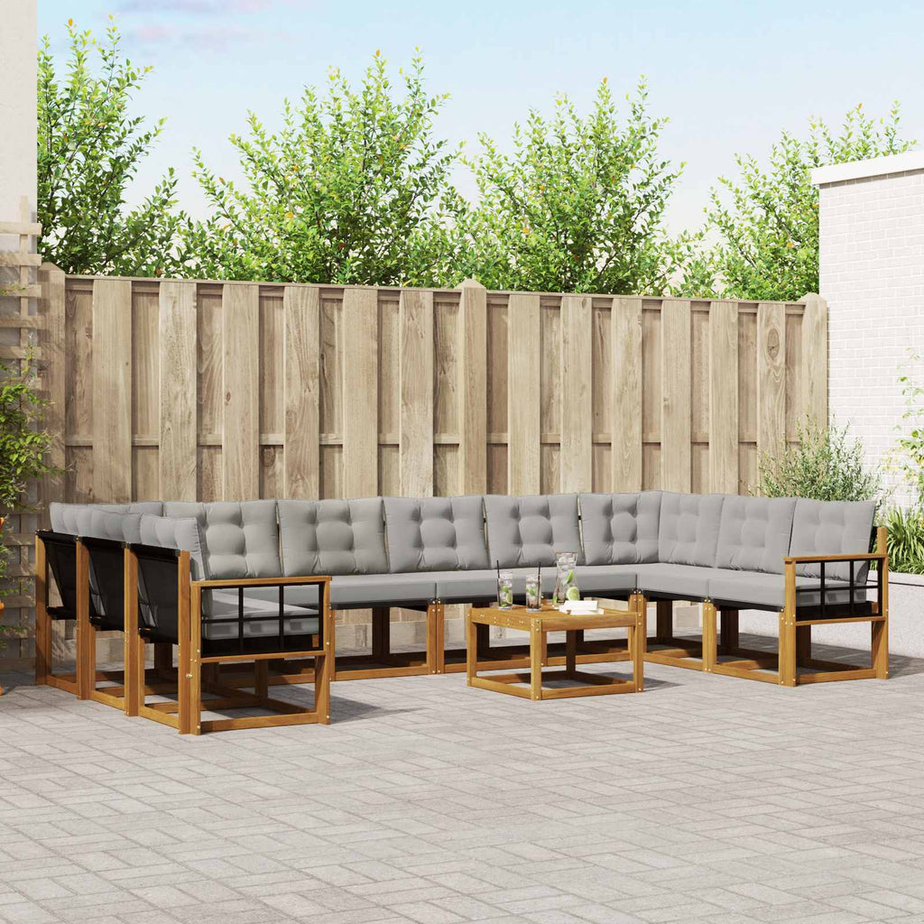 Outdoor-Sofagarnitur mit Kissen 11 pcs Natürlich und Hellgrau