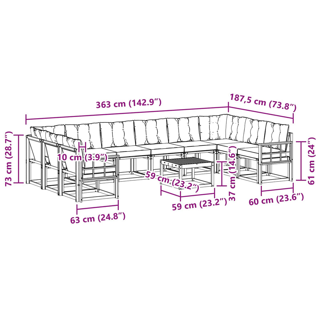 Outdoor-Sofagarnitur mit Kissen 11 pcs Natürlich und Schwarz