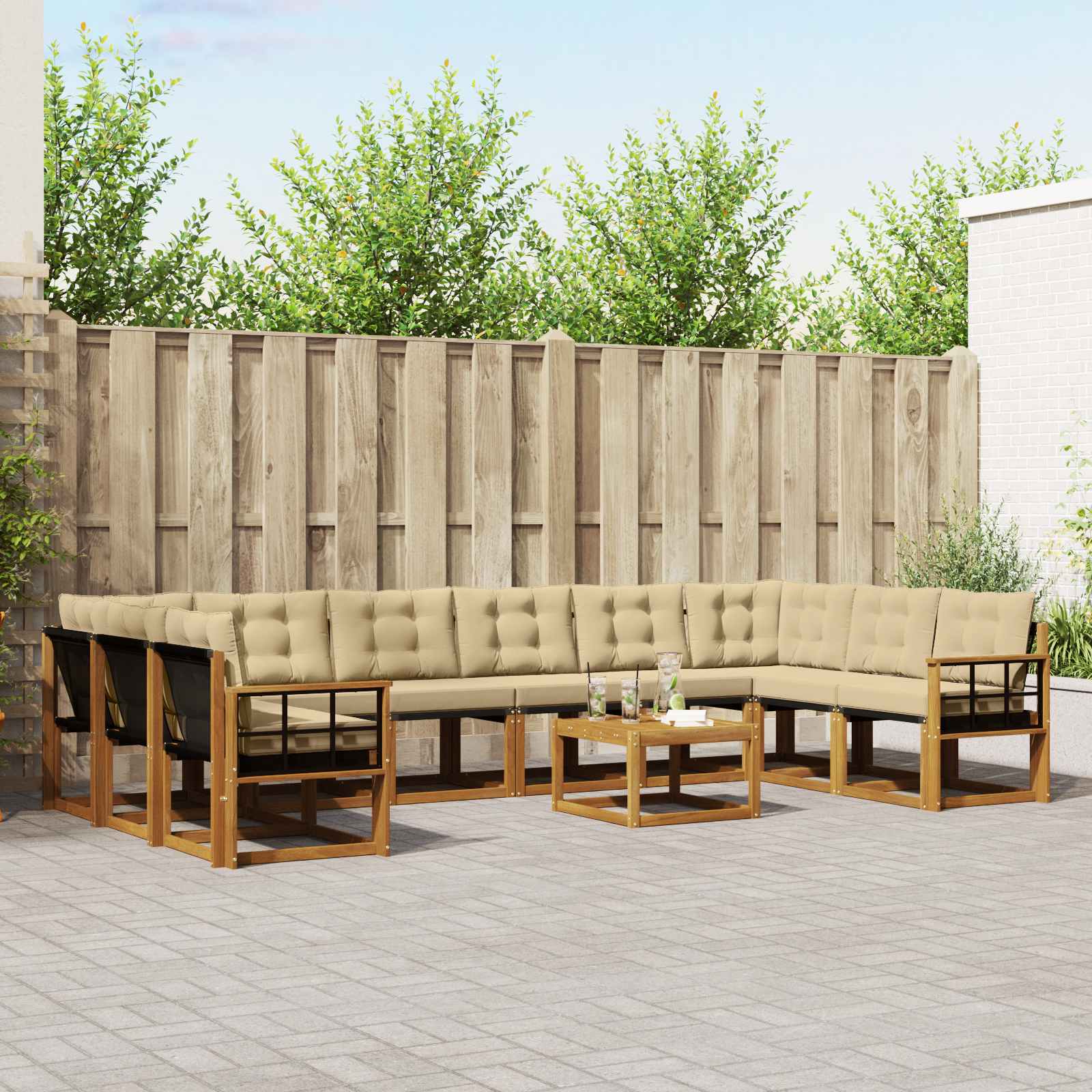 Outdoor-Sofagarnitur mit Kissen 11 pcs Natur und Beige