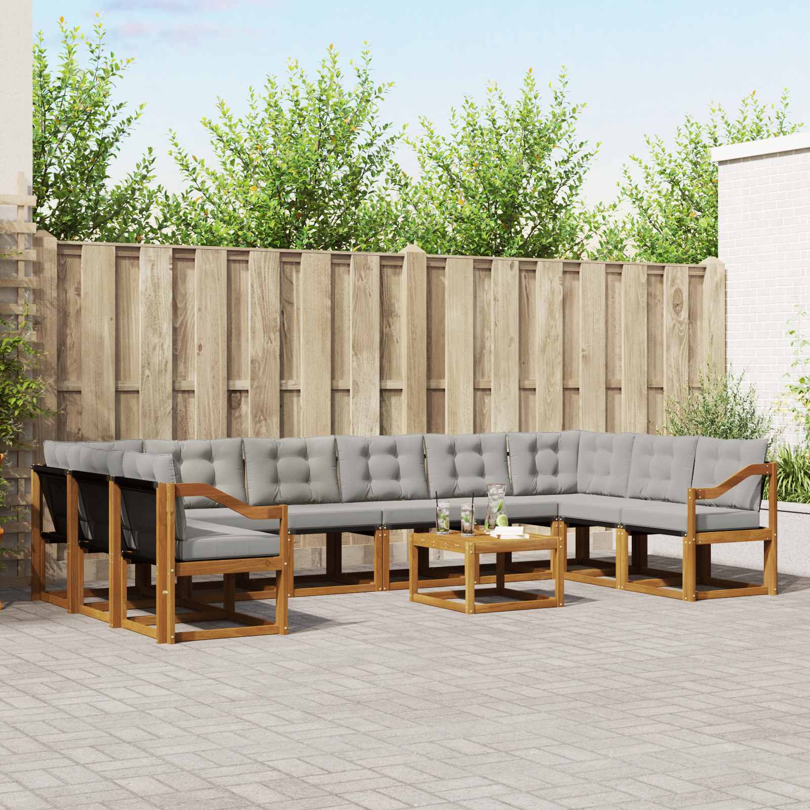 Outdoor-Sofagarnitur mit Kissen 11 pcs Natürlich und Hellgrau