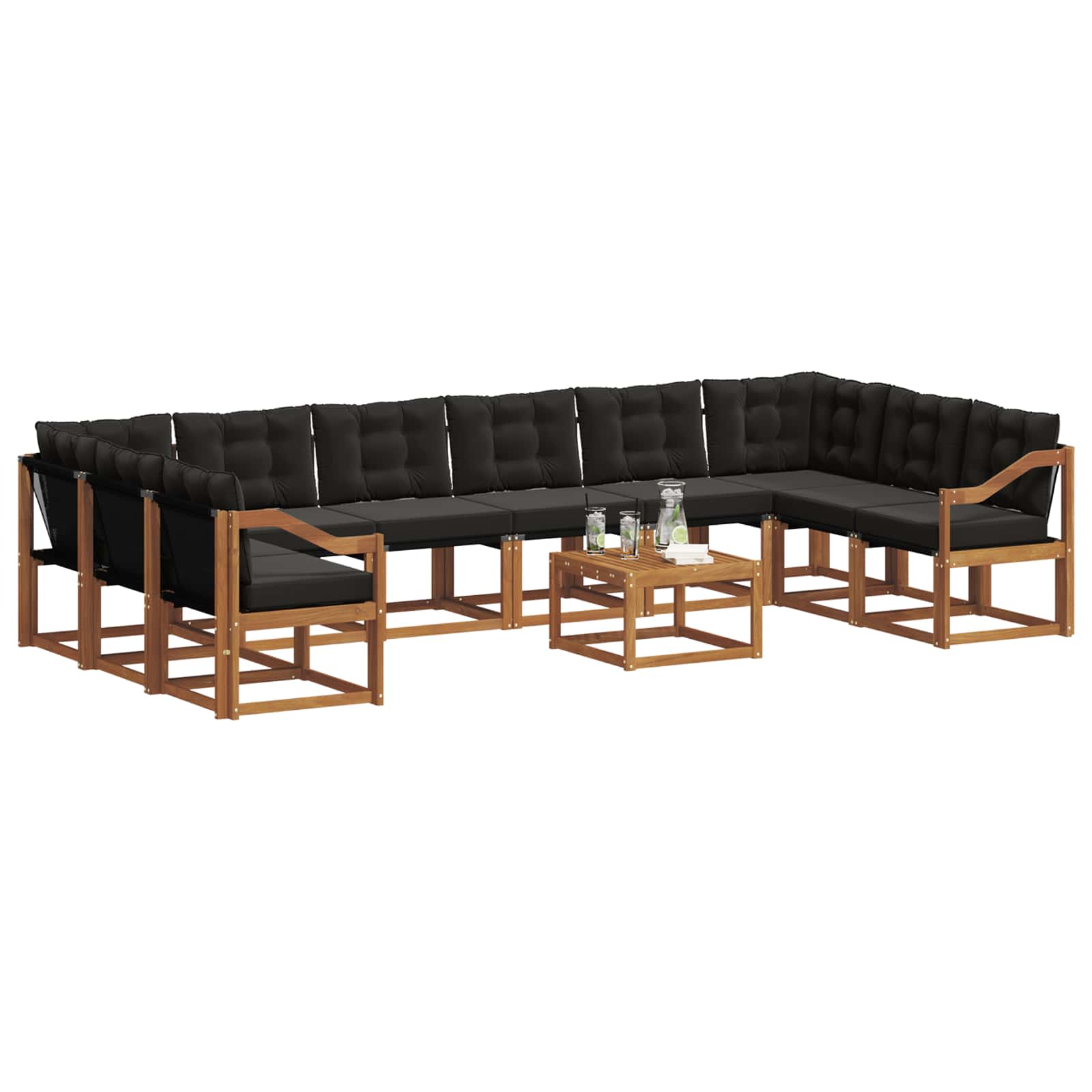 Outdoor-Sofagarnitur mit Kissen 11 pcs Natürlich und Schwarz
