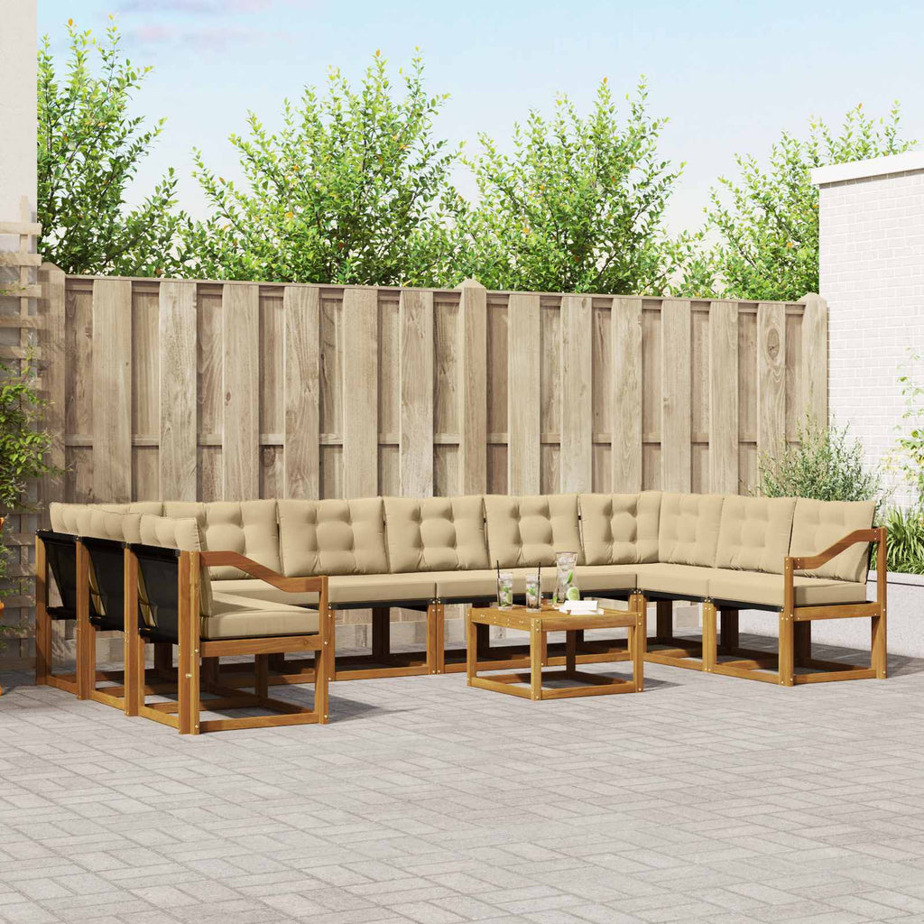 Outdoor-Sofagarnitur mit Kissen 11 pcs Natur und Beige