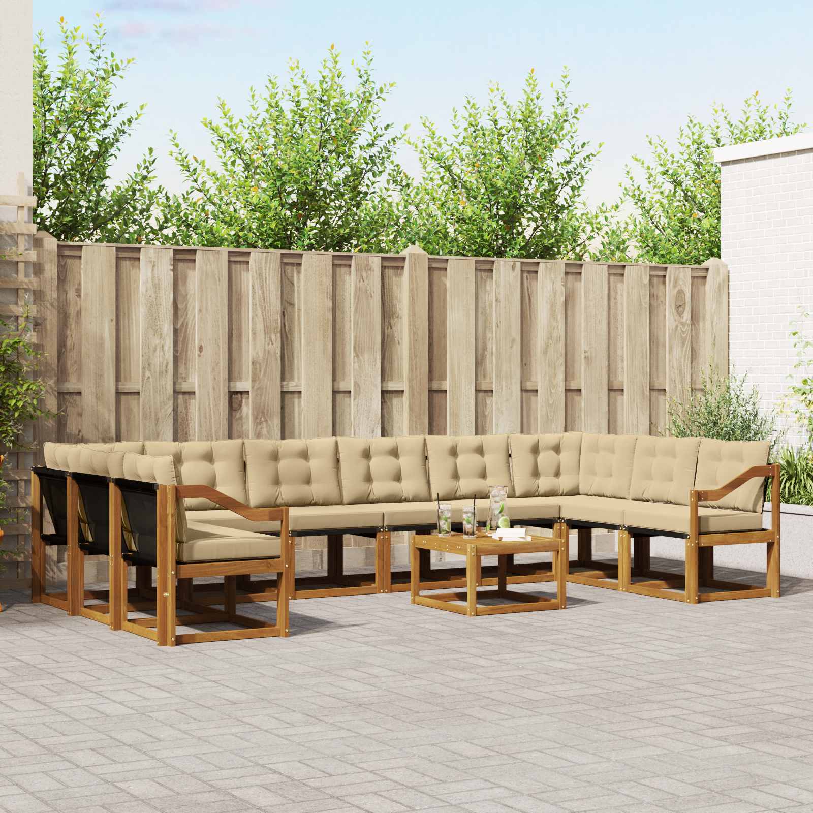 Outdoor-Sofagarnitur mit Kissen 11 pcs Natur und Beige