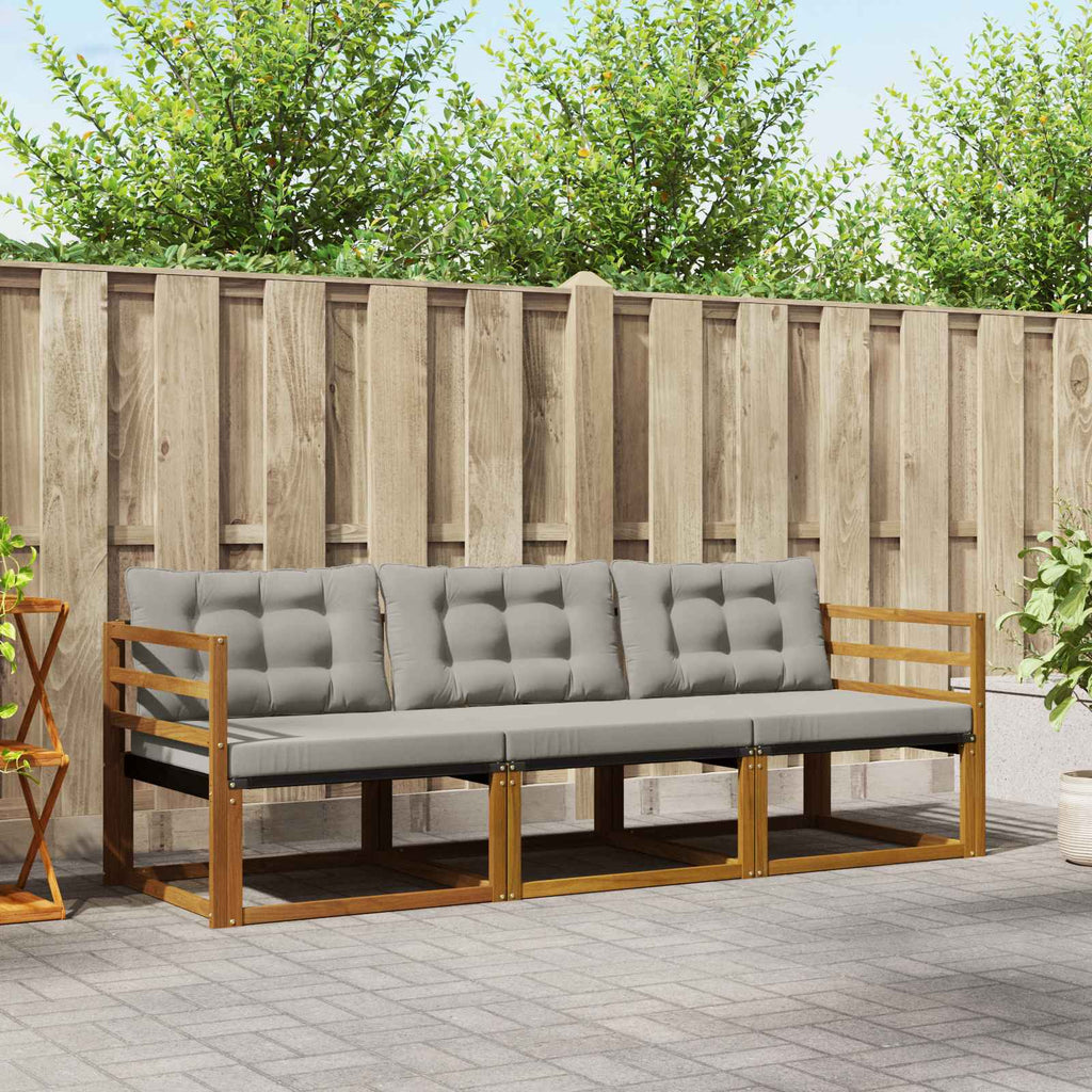 Outdoor-Sofagarnitur mit Kissen 3 pcs Natürlich und Hellgrau