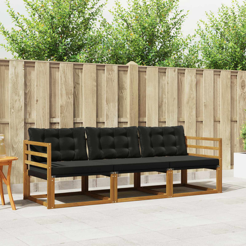 Outdoor-Sofagarnitur mit Kissen 3 pcs Natürlich und Schwarz