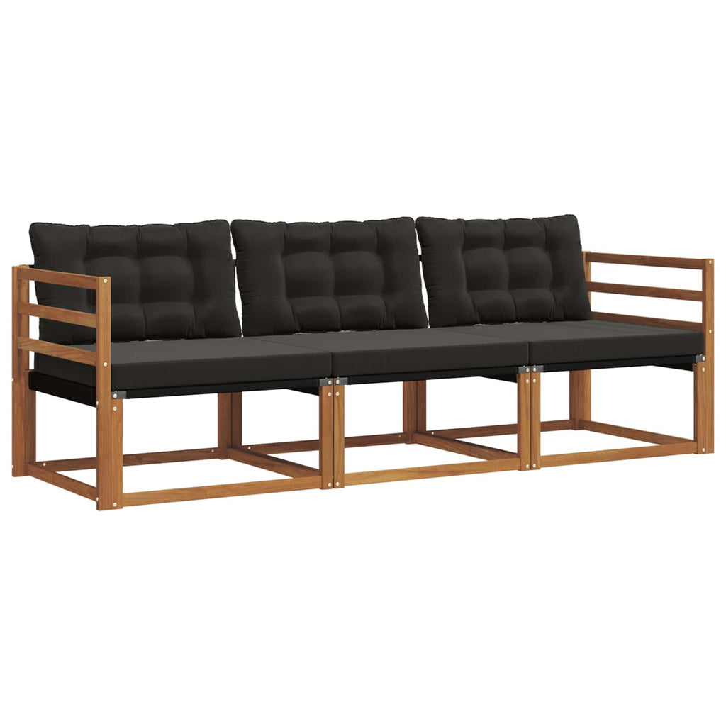 Outdoor-Sofagarnitur mit Kissen 3 pcs Natürlich und Schwarz