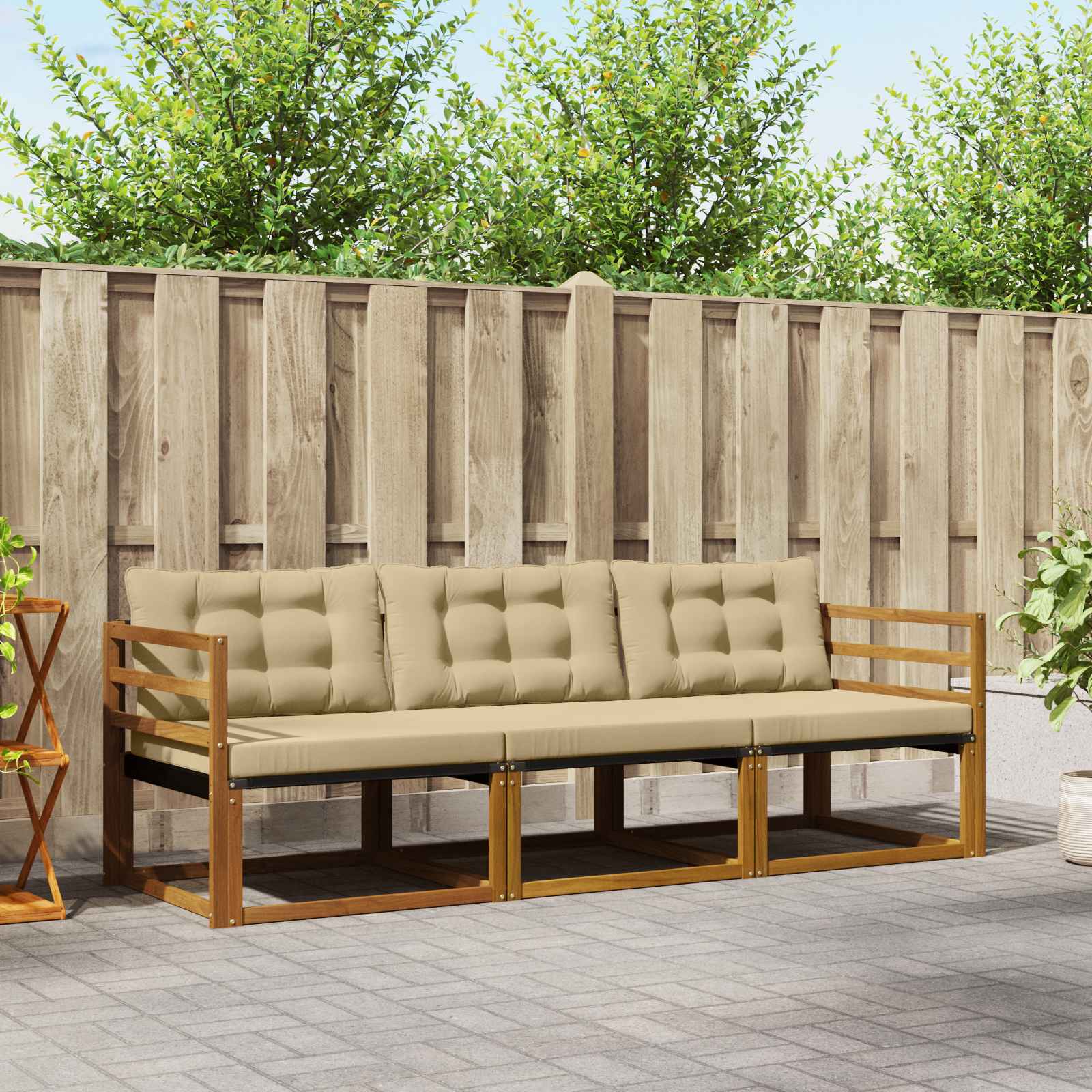 Outdoor-Sofagarnitur mit Kissen 3 pcs Natur und Beige