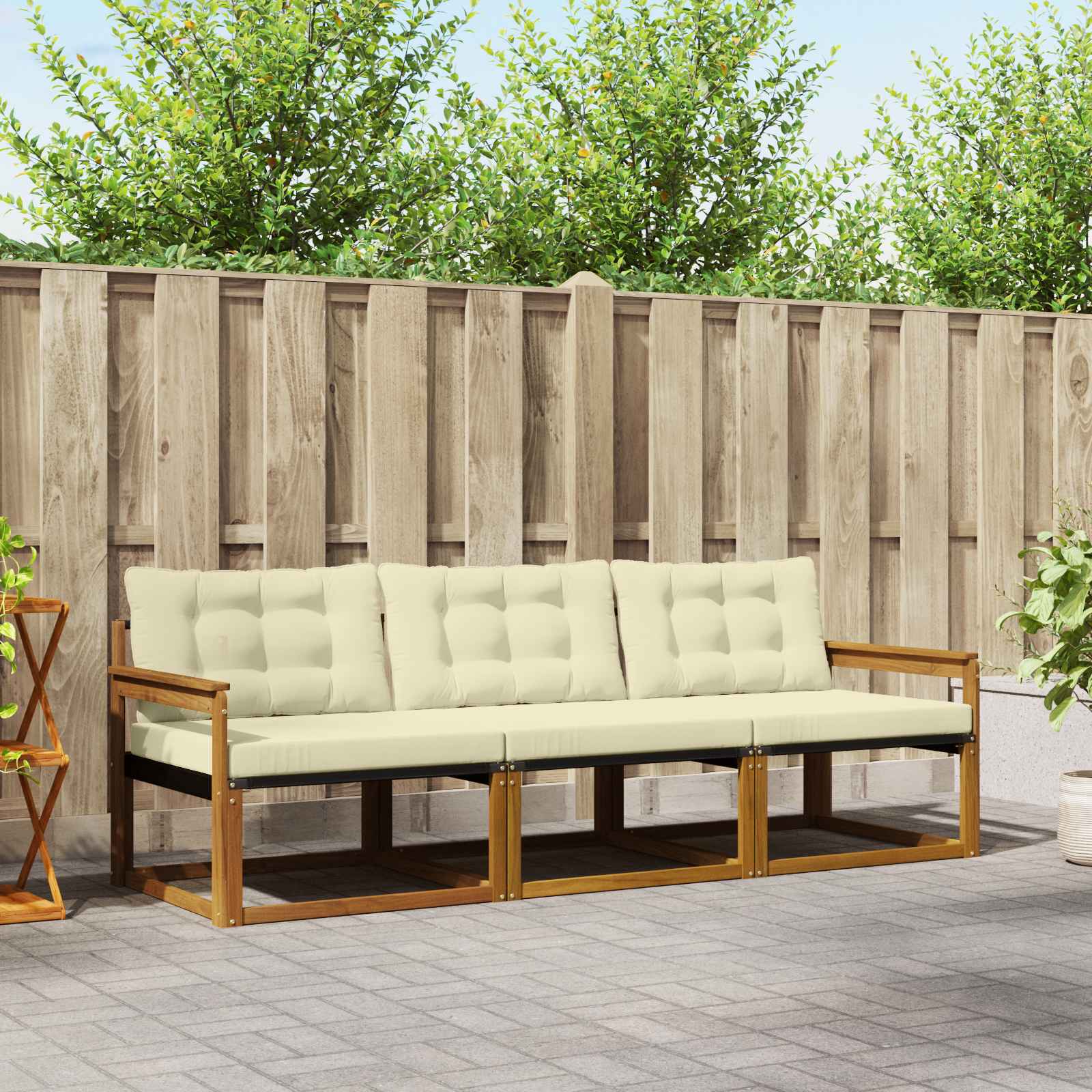 Outdoor-Sofagarnitur mit Kissen 3 pcs Natur und Creme