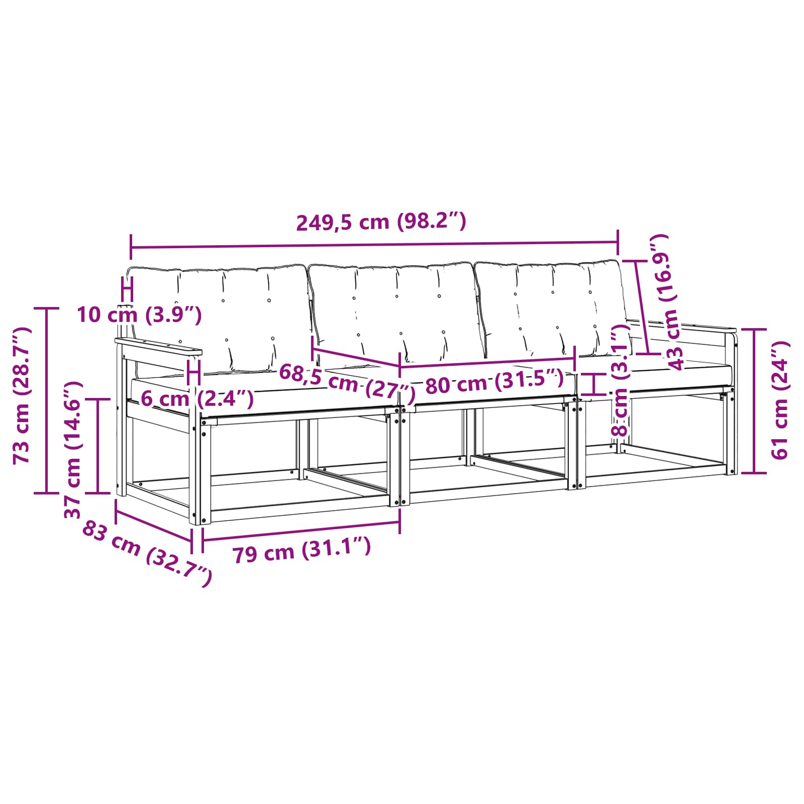 Outdoor-Sofagarnitur mit Kissen 3 pcs Natur und Creme