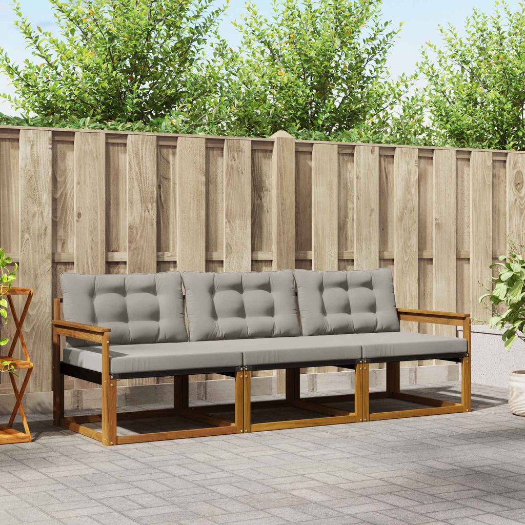 Outdoor-Sofagarnitur mit Kissen 3 pcs Natürlich und Hellgrau