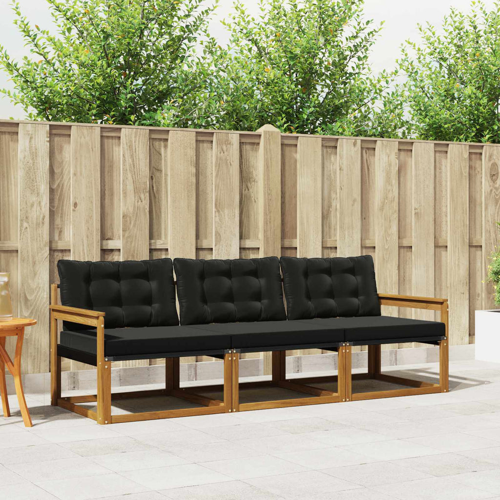 Outdoor-Sofagarnitur mit Kissen 3 pcs Natürlich und Schwarz