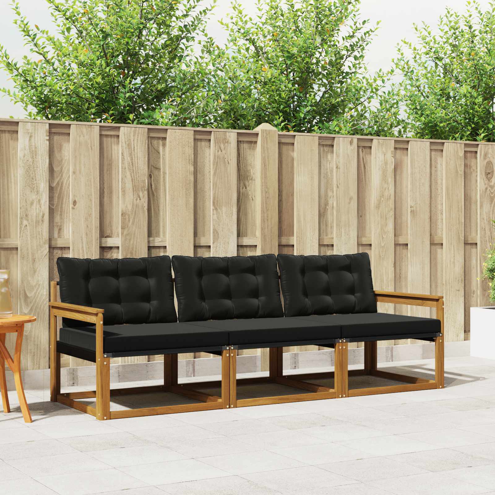 Outdoor-Sofagarnitur mit Kissen 3 pcs Natürlich und Schwarz