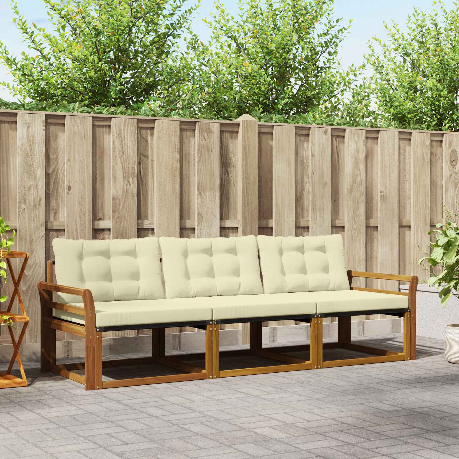 Outdoor-Sofagarnitur mit Kissen 3 pcs Natur und Creme