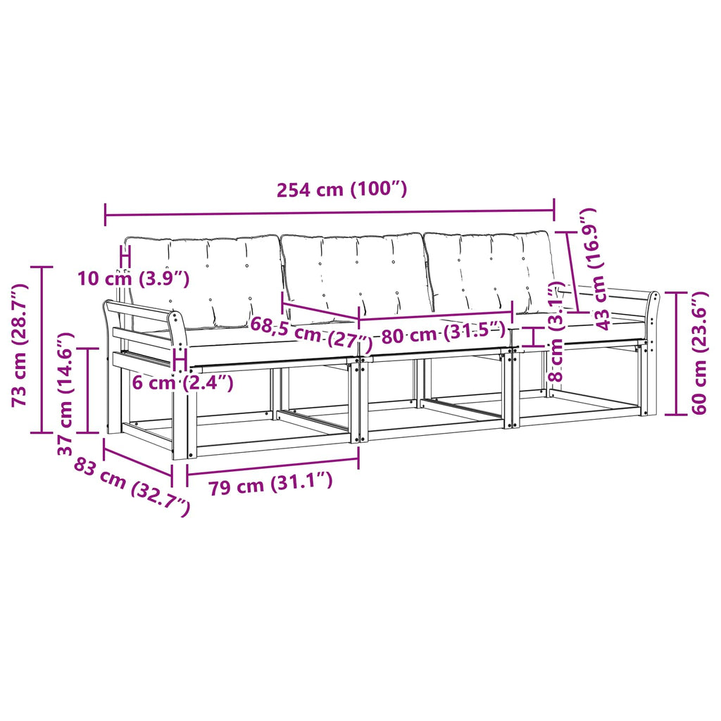 Outdoor-Sofagarnitur mit Kissen 3 pcs Natur und Creme