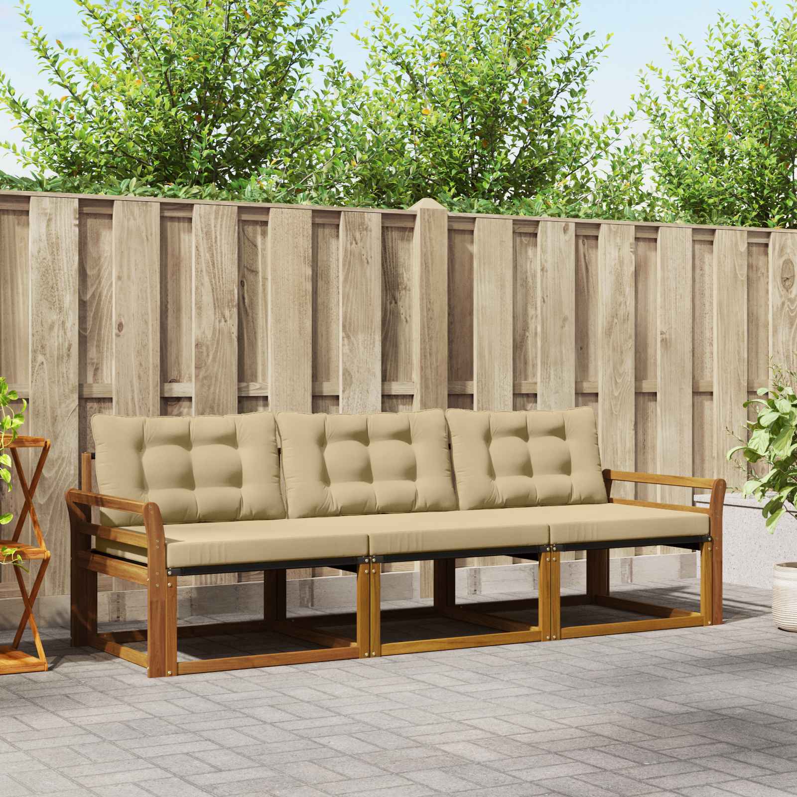 Outdoor-Sofagarnitur mit Kissen 3 pcs Natur und Beige