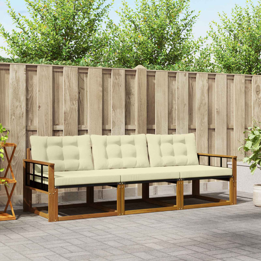 Outdoor-Sofagarnitur mit Kissen 3 pcs Natur und Creme