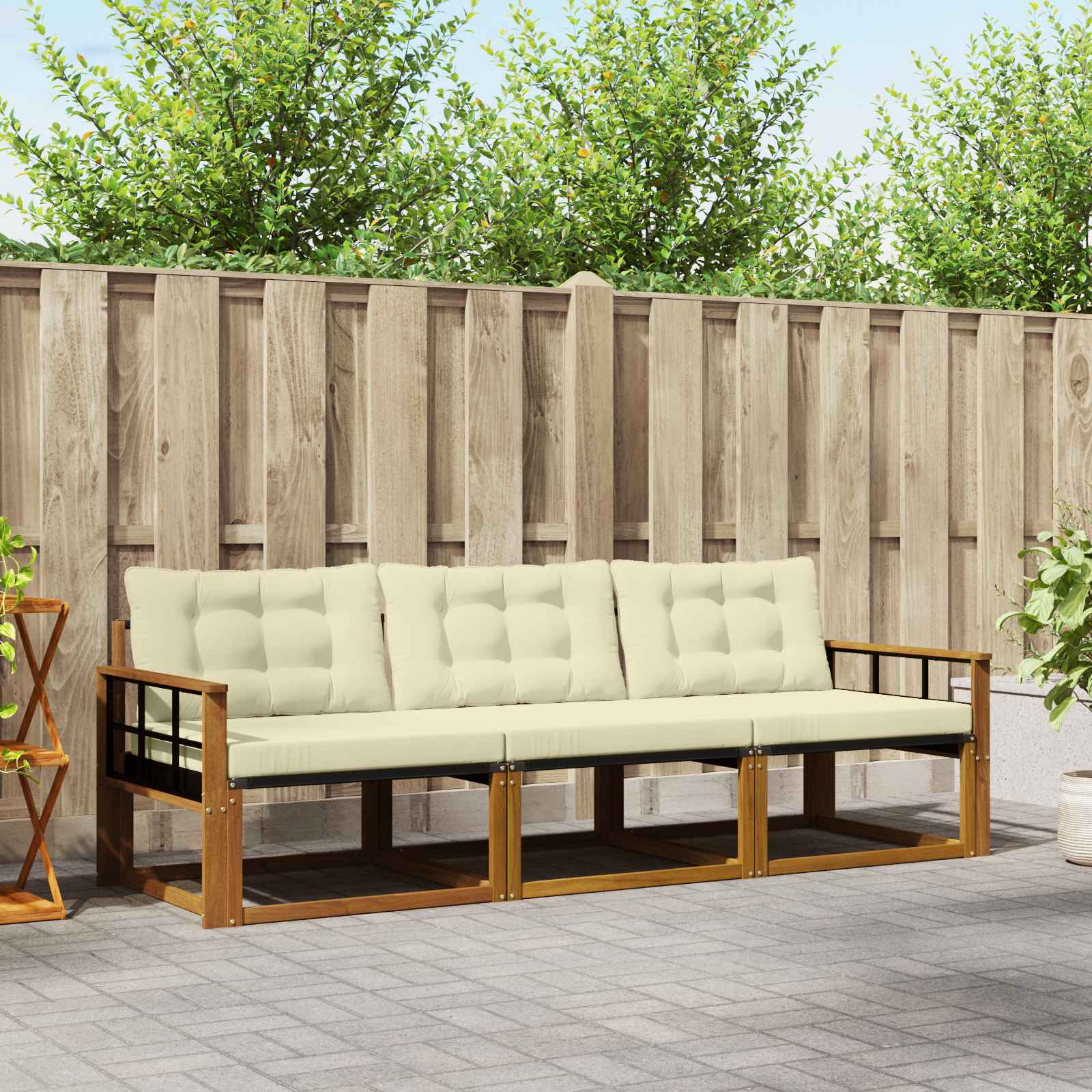 Outdoor-Sofagarnitur mit Kissen 3 pcs Natur und Creme