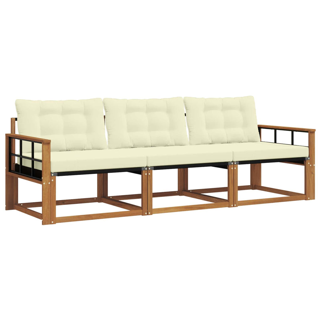 Outdoor-Sofagarnitur mit Kissen 3 pcs Natur und Creme