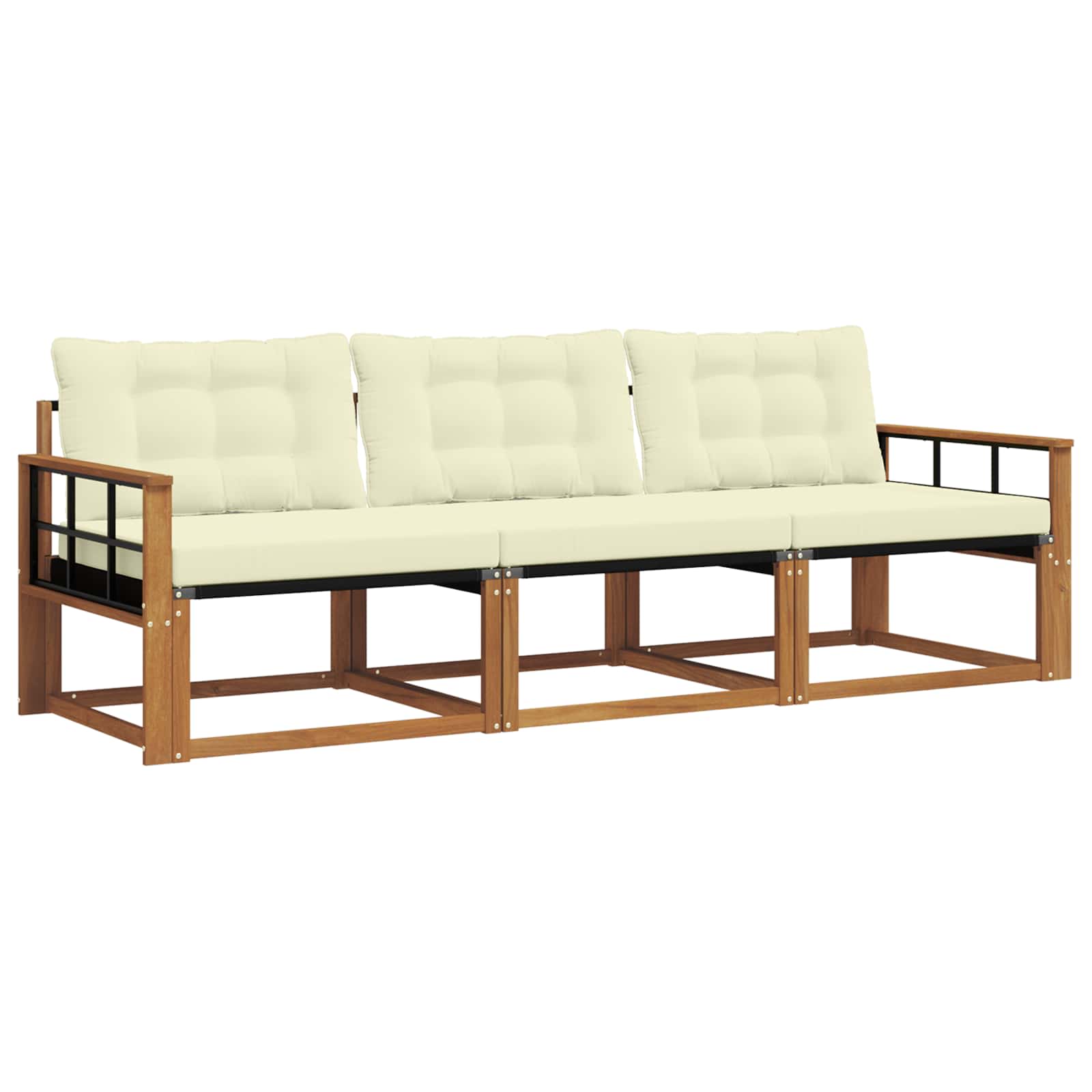 Outdoor-Sofagarnitur mit Kissen 3 pcs Natur und Creme