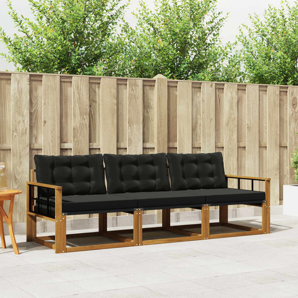 Outdoor-Sofagarnitur mit Kissen 3 pcs Natürlich und Schwarz