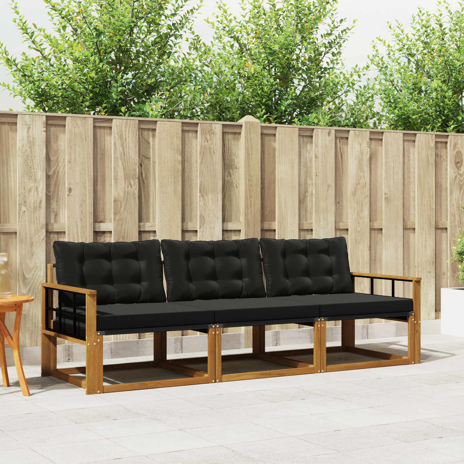 Outdoor-Sofagarnitur mit Kissen 3 pcs Natürlich und Schwarz