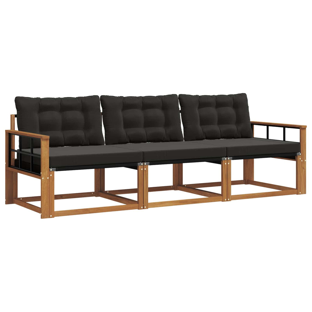 Outdoor-Sofagarnitur mit Kissen 3 pcs Natürlich und Schwarz