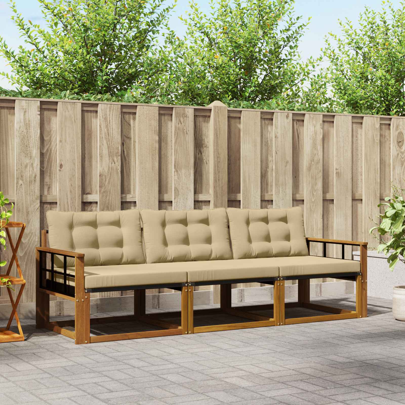 Outdoor-Sofagarnitur mit Kissen 3 pcs Natur und Beige