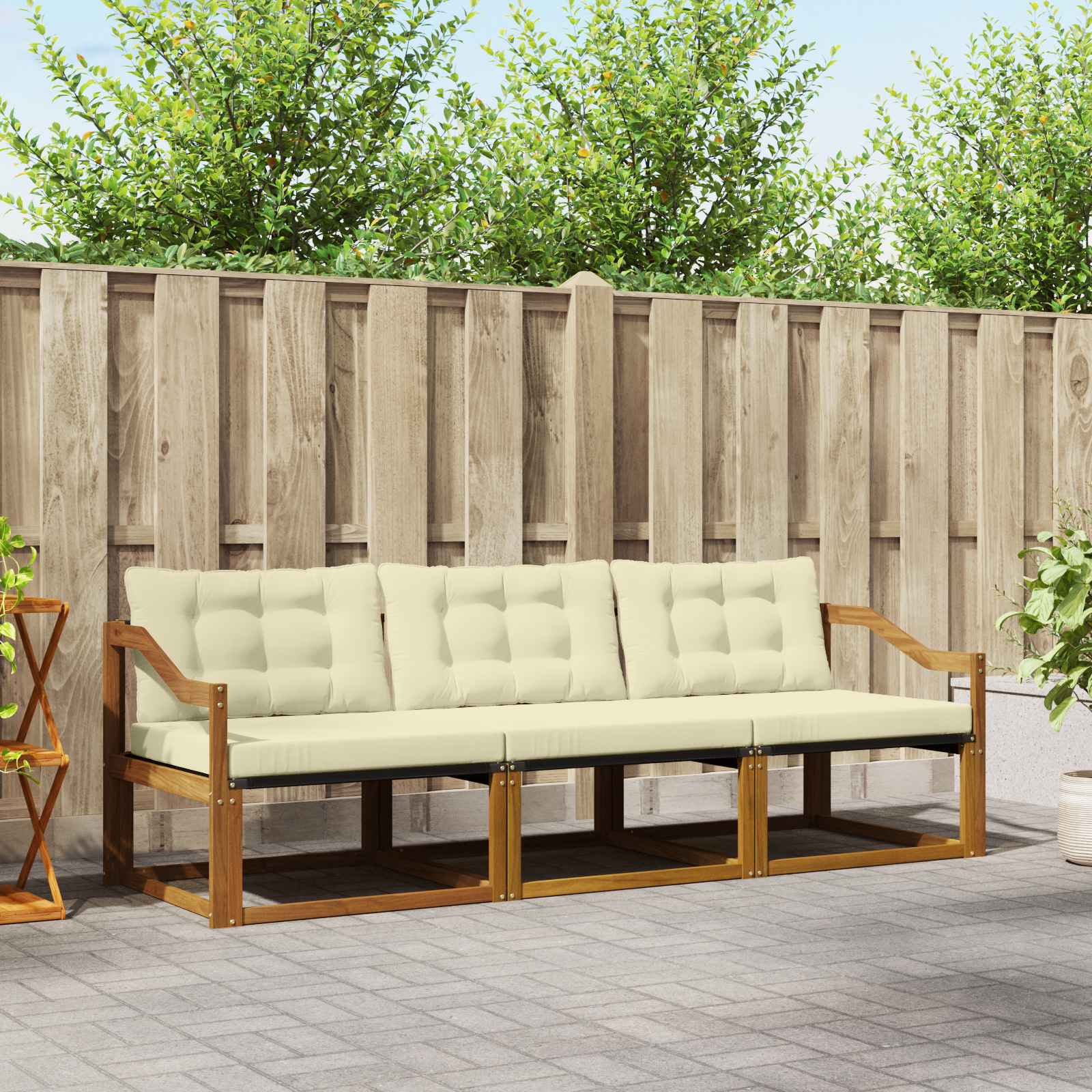 Outdoor-Sofagarnitur mit Kissen 3 pcs Natur und Creme