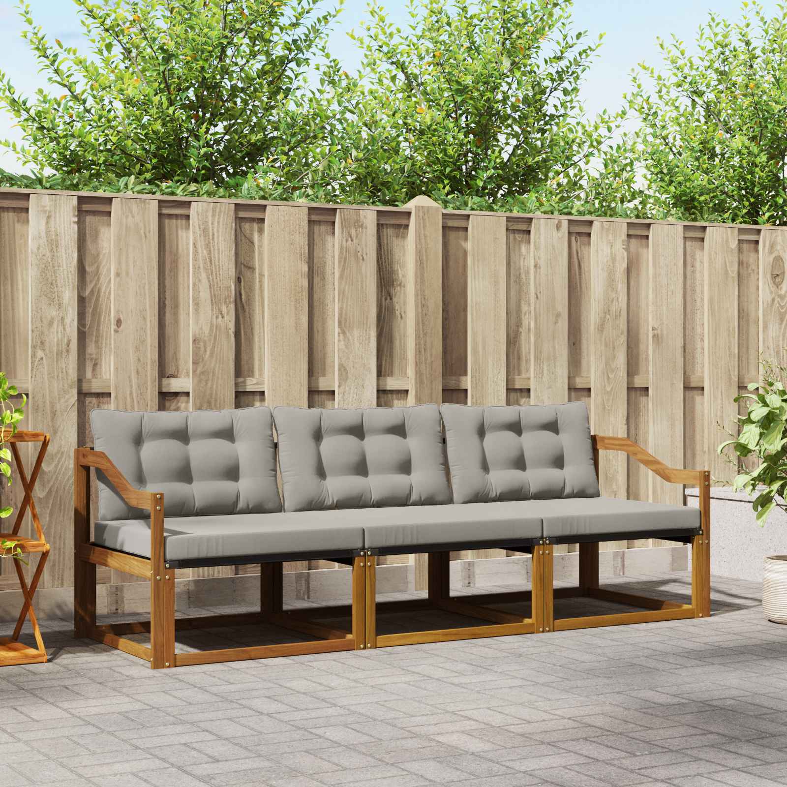 Outdoor-Sofagarnitur mit Kissen 3 pcs Natürlich und Hellgrau