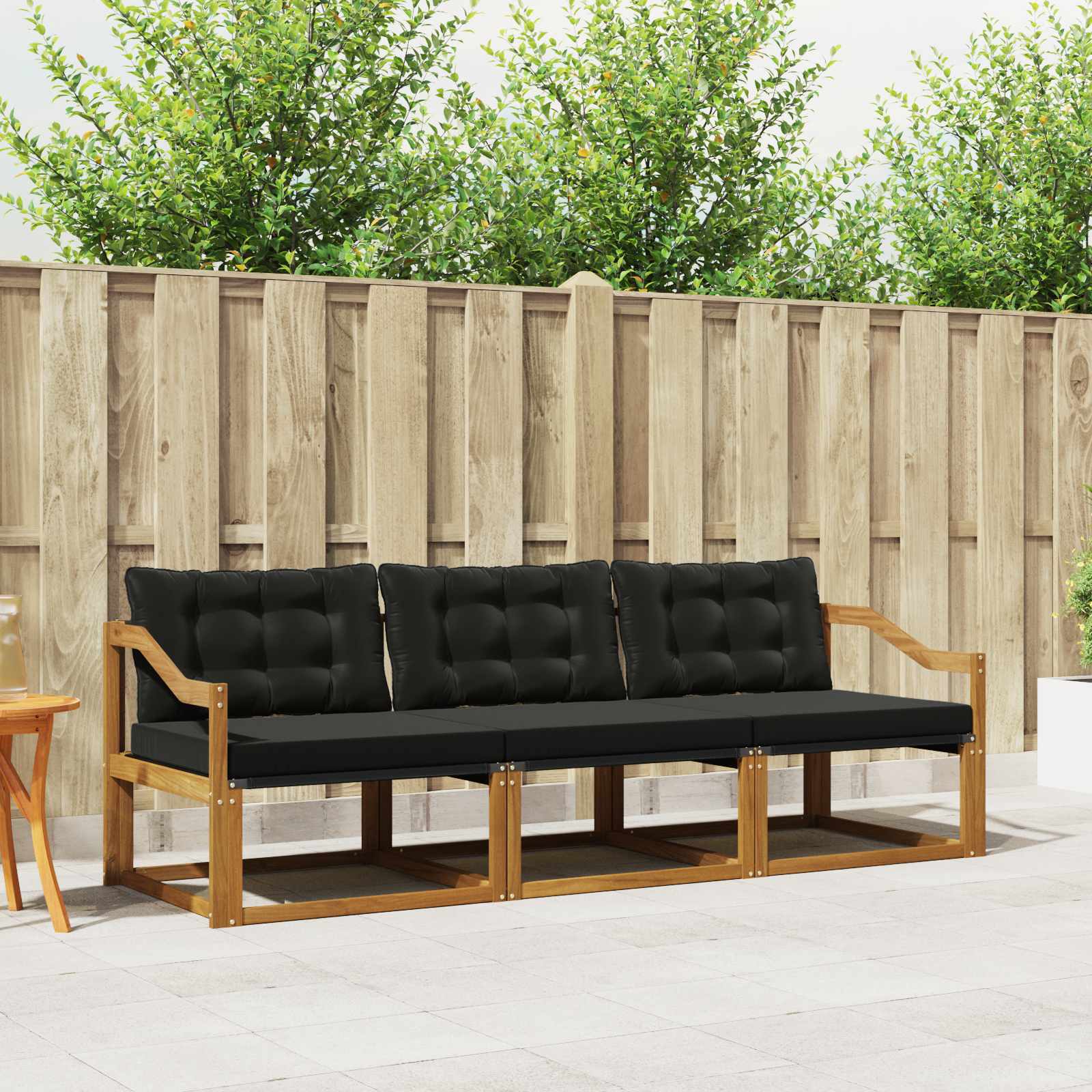 Outdoor-Sofagarnitur mit Kissen 3 pcs Natürlich und Schwarz