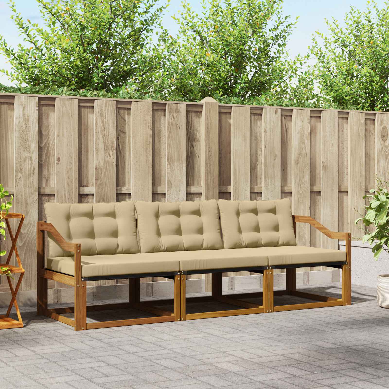 Outdoor-Sofagarnitur mit Kissen 3 pcs Natur und Beige