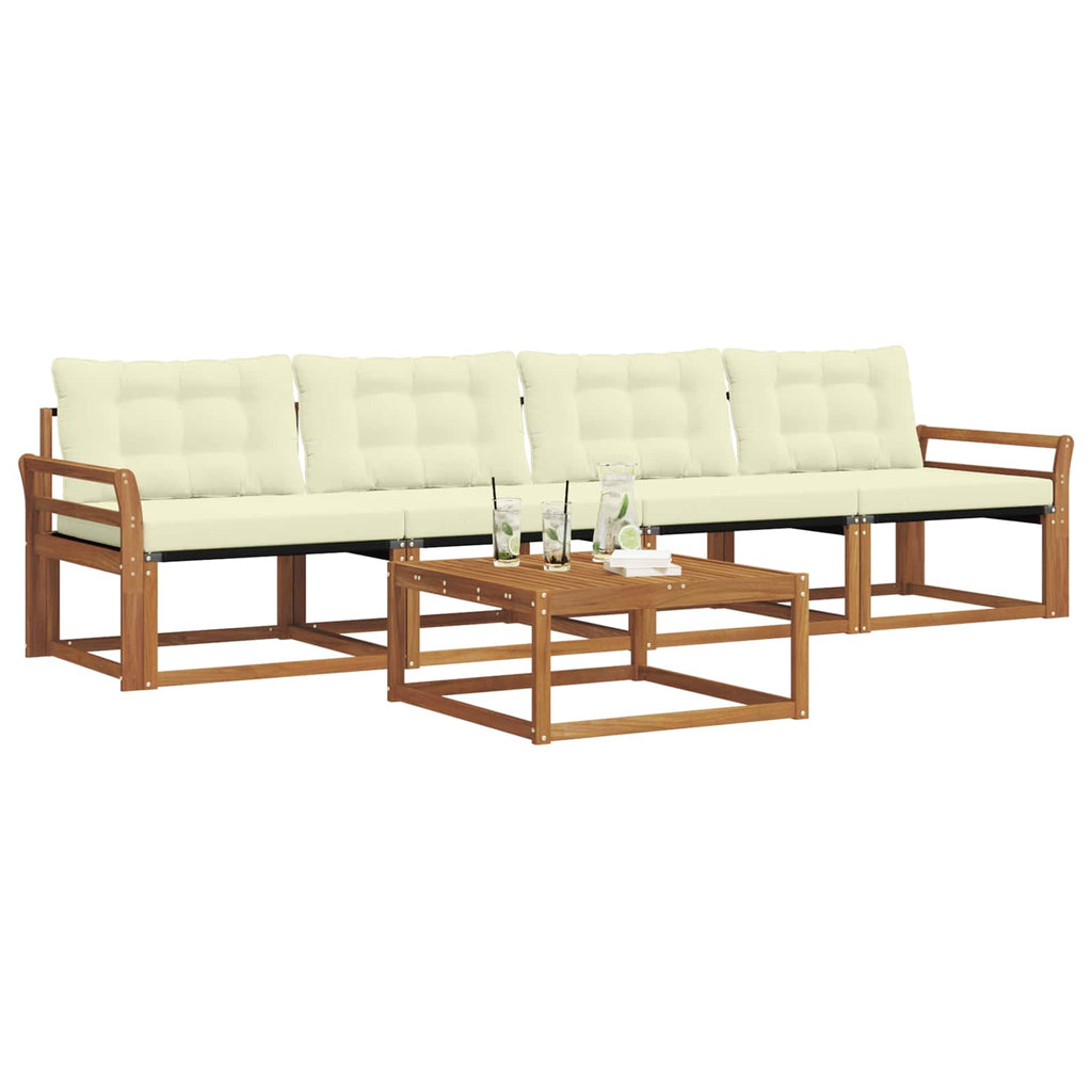 Outdoor-Sofagarnitur mit Kissen 5 pcs Natur und Creme