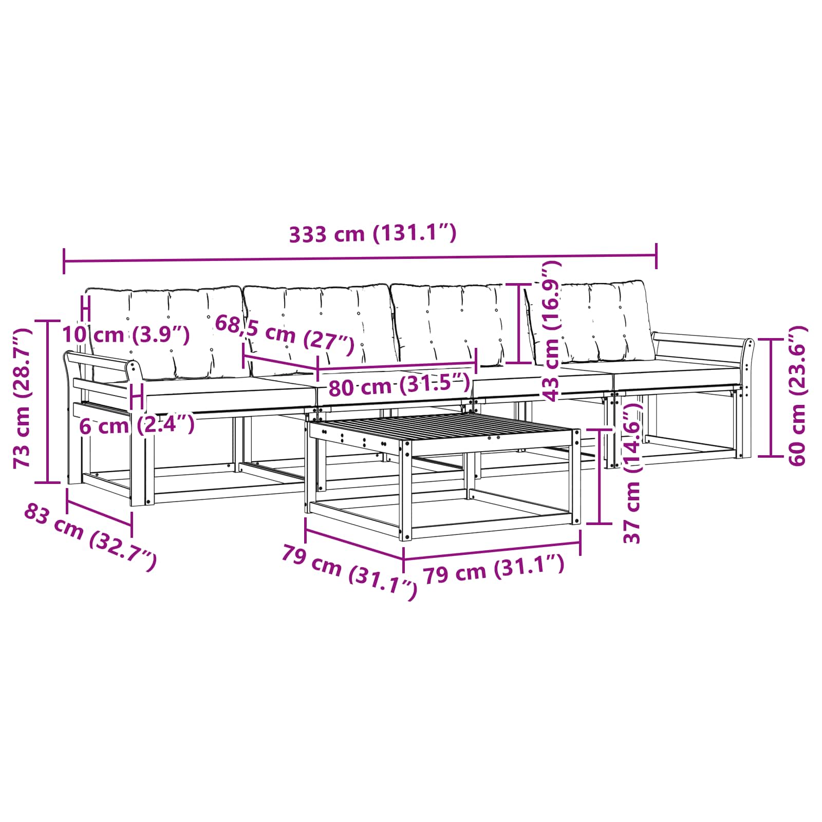 Outdoor-Sofagarnitur mit Kissen 5 pcs Natürlich und Schwarz