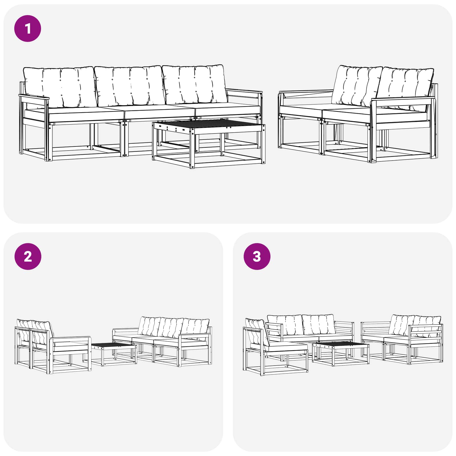 Outdoor-Sofagarnitur mit Kissen 6 pcs Natürlich und Schwarz