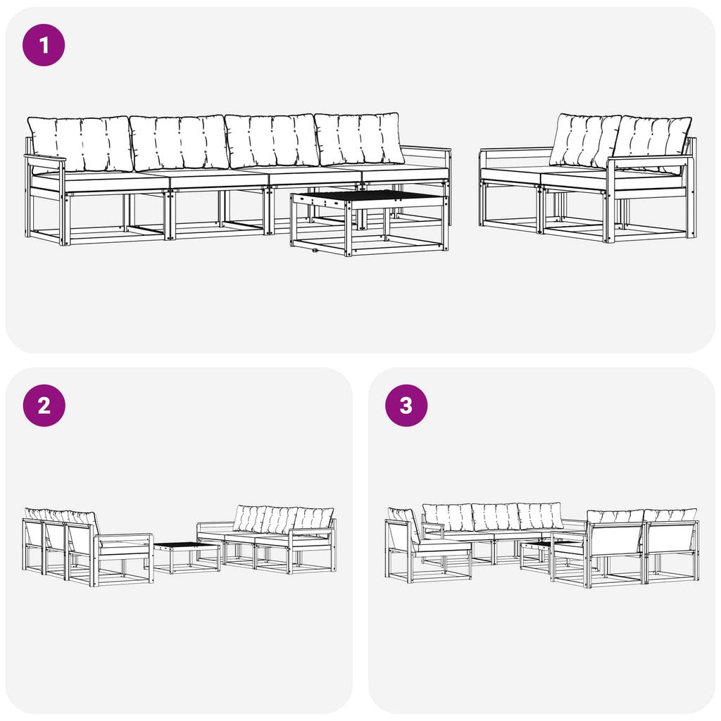 Outdoor-Sofagarnitur mit Kissen 7 pcs Natürlich und Schwarz