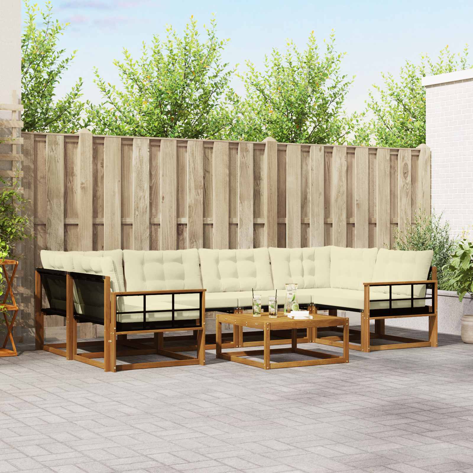 Outdoor-Sofagarnitur mit Kissen 7 pcs Natur und Creme