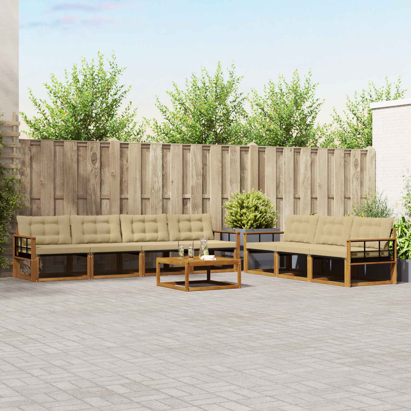 Outdoor-Sofagarnitur mit Kissen 8 pcs Natur und Beige