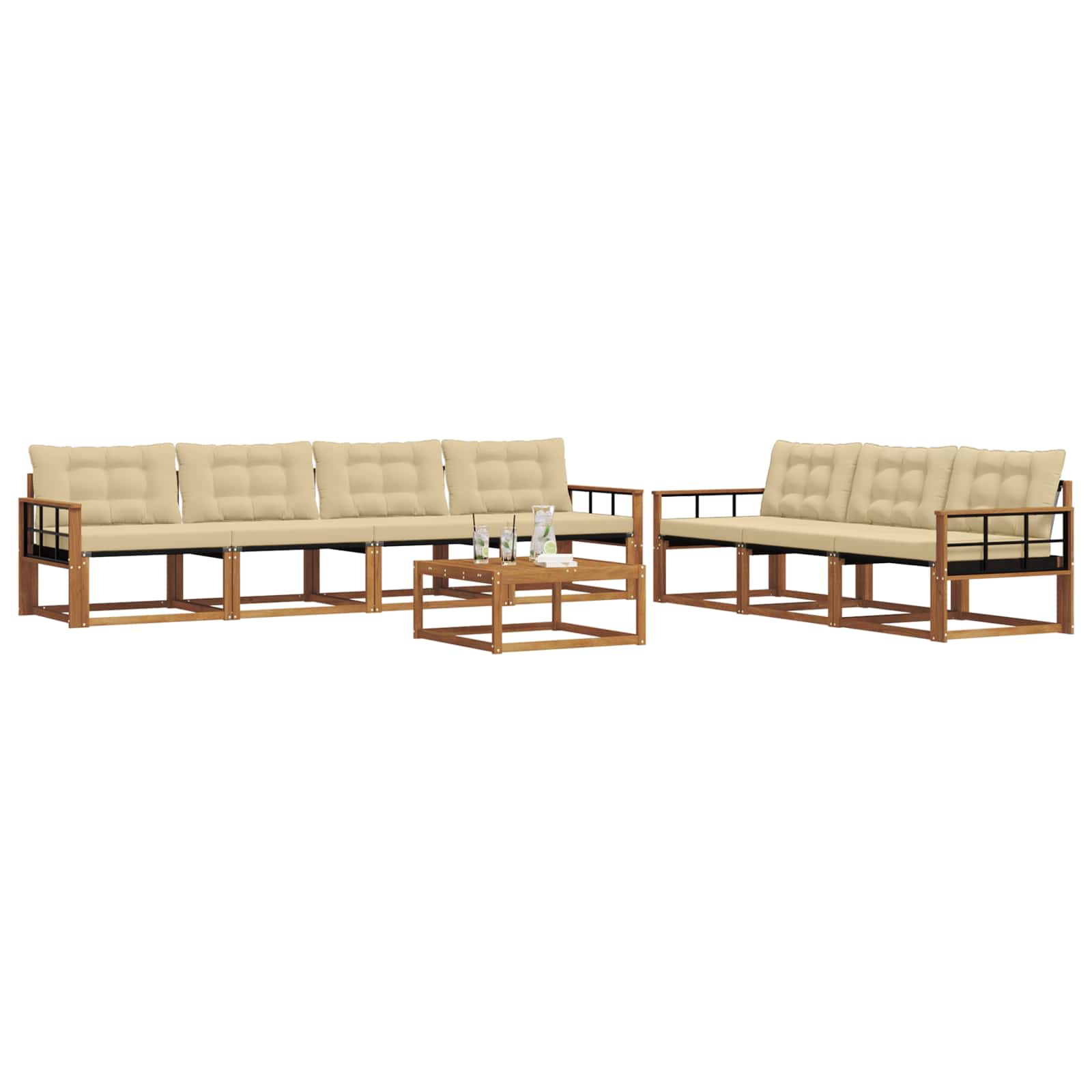 Outdoor-Sofagarnitur mit Kissen 8 pcs Natur und Beige