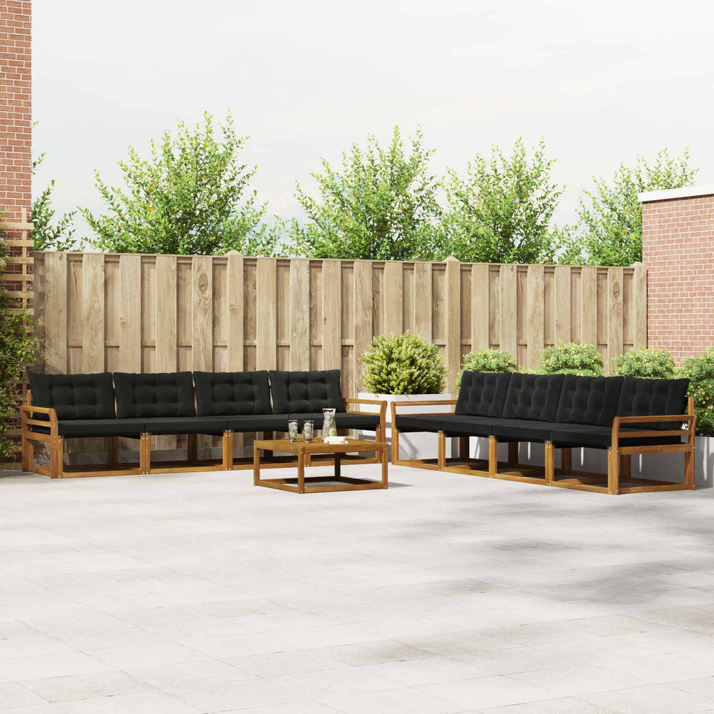Outdoor-Sofagarnitur mit Kissen 9 pcs Natürlich und Schwarz