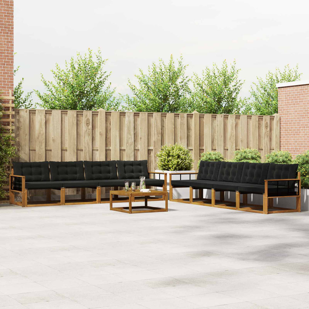Outdoor-Sofagarnitur mit Kissen 9 pcs Natürlich und Schwarz