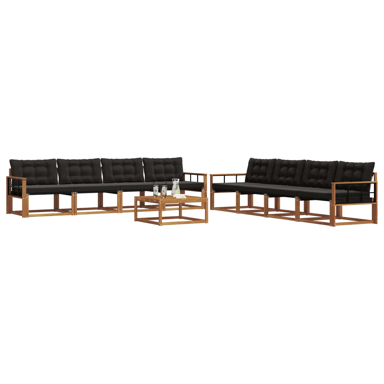 Outdoor-Sofagarnitur mit Kissen 9 pcs Natürlich und Schwarz