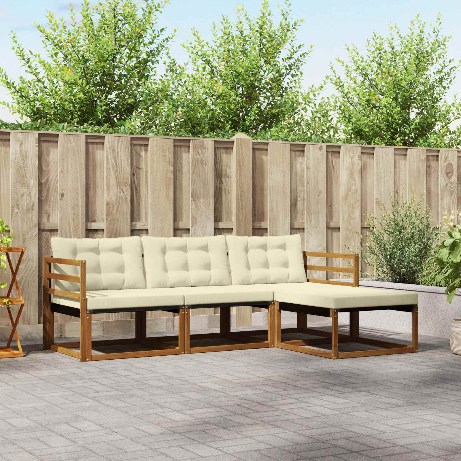Outdoor-Sofagarnitur mit Kissen 4 pcs Natur und Creme