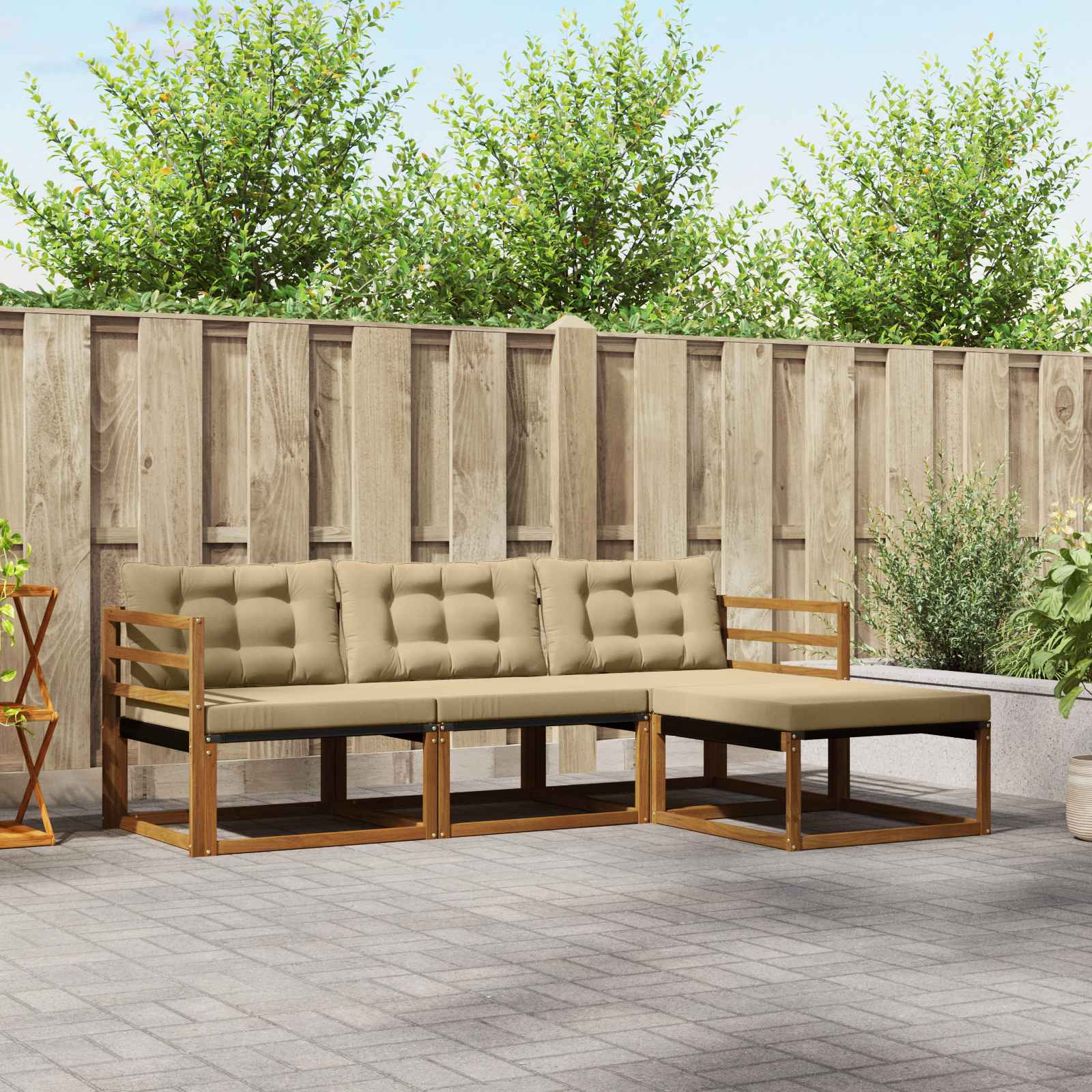 Outdoor-Sofagarnitur mit Kissen 4 pcs Natur und Beige