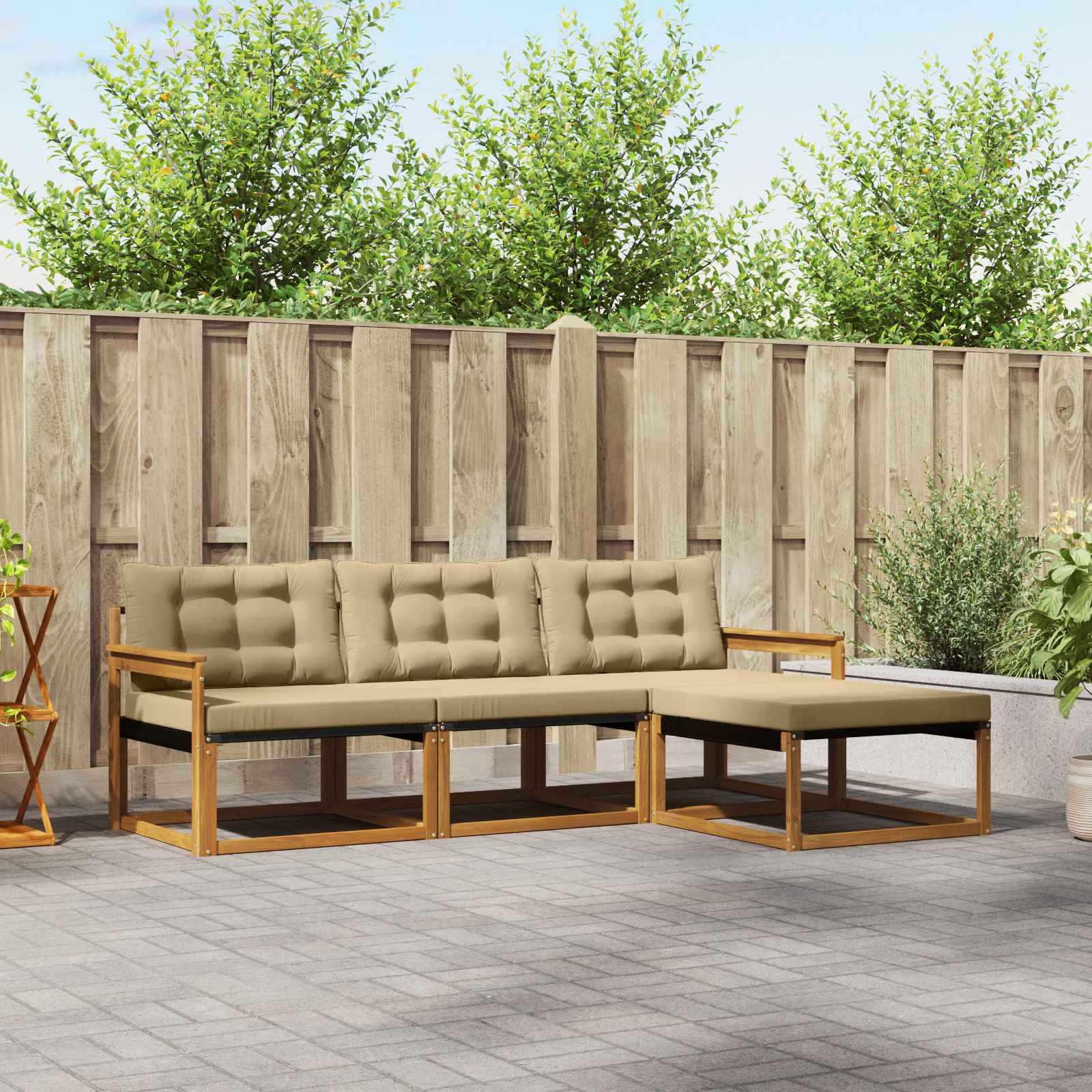 Outdoor-Sofagarnitur mit Kissen 4 pcs Natur und Beige