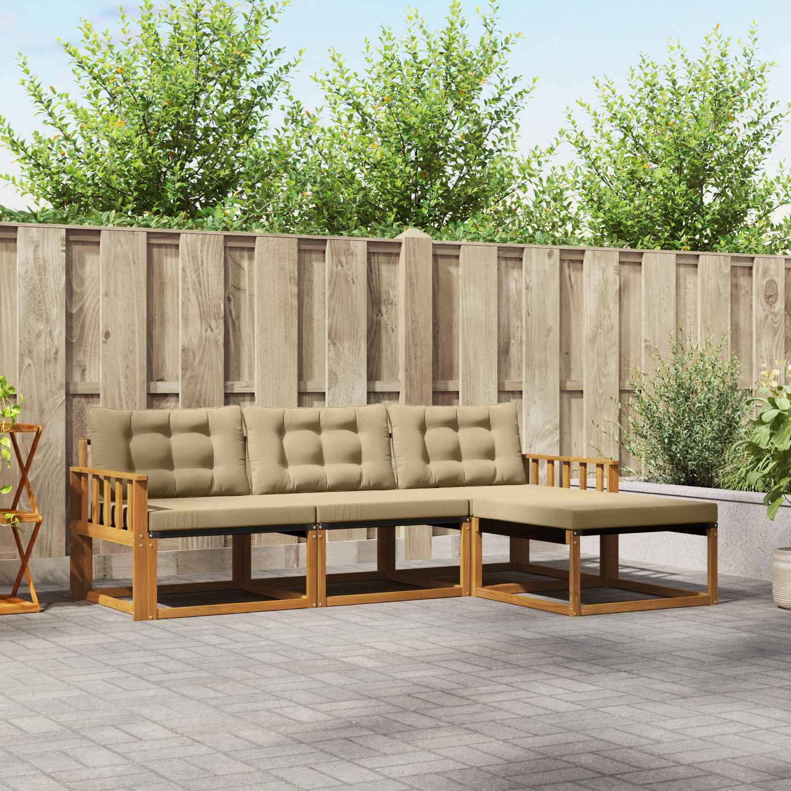 Outdoor-Sofagarnitur mit Kissen 4 pcs Natur und Beige