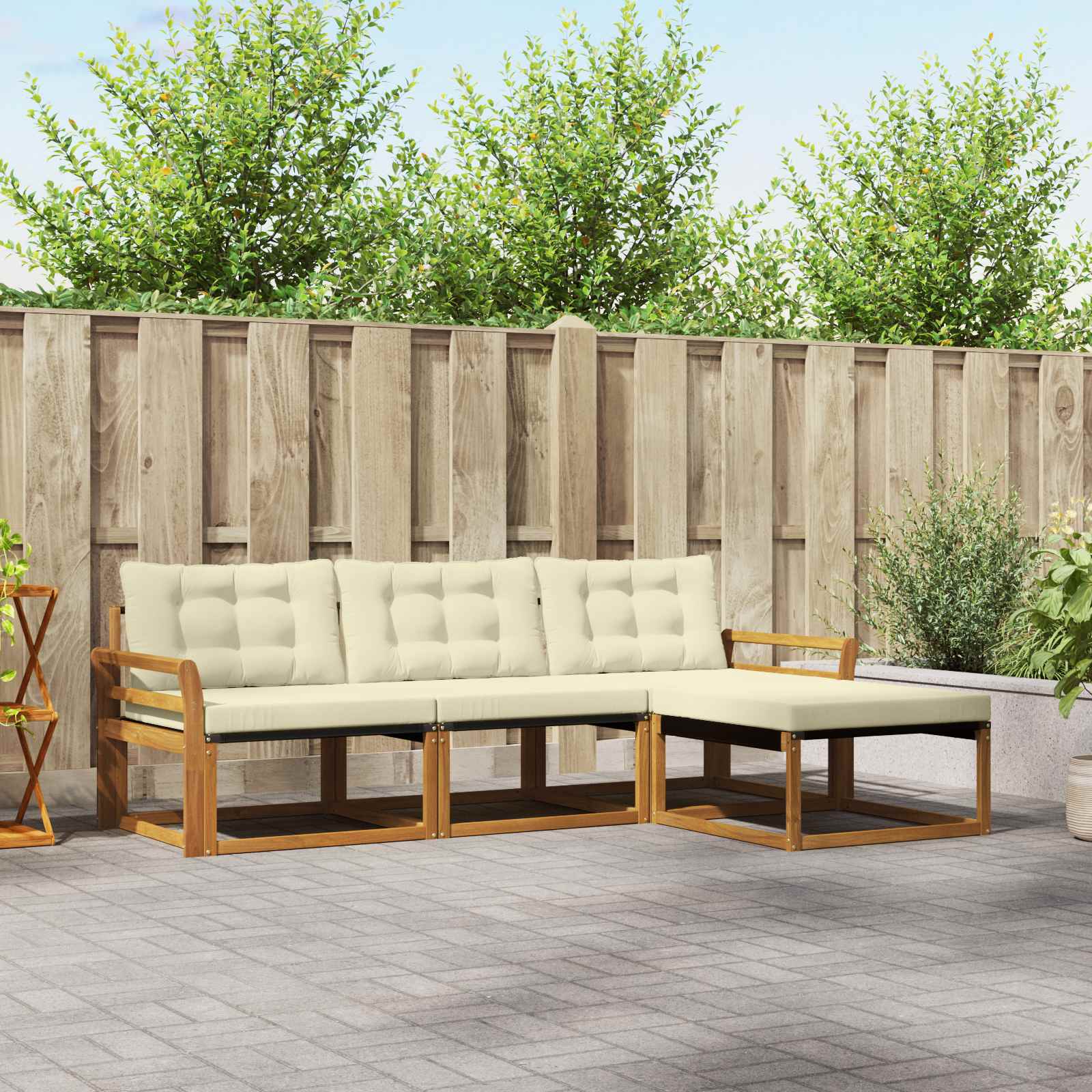 Outdoor-Sofagarnitur mit Kissen 4 pcs Natur und Creme