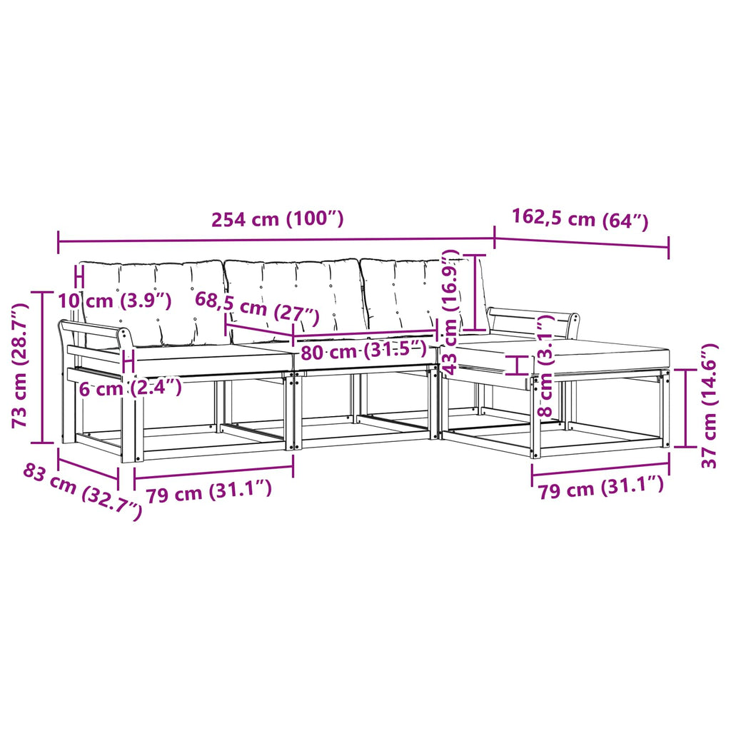 Outdoor-Sofagarnitur mit Kissen 4 pcs Natürlich und Schwarz