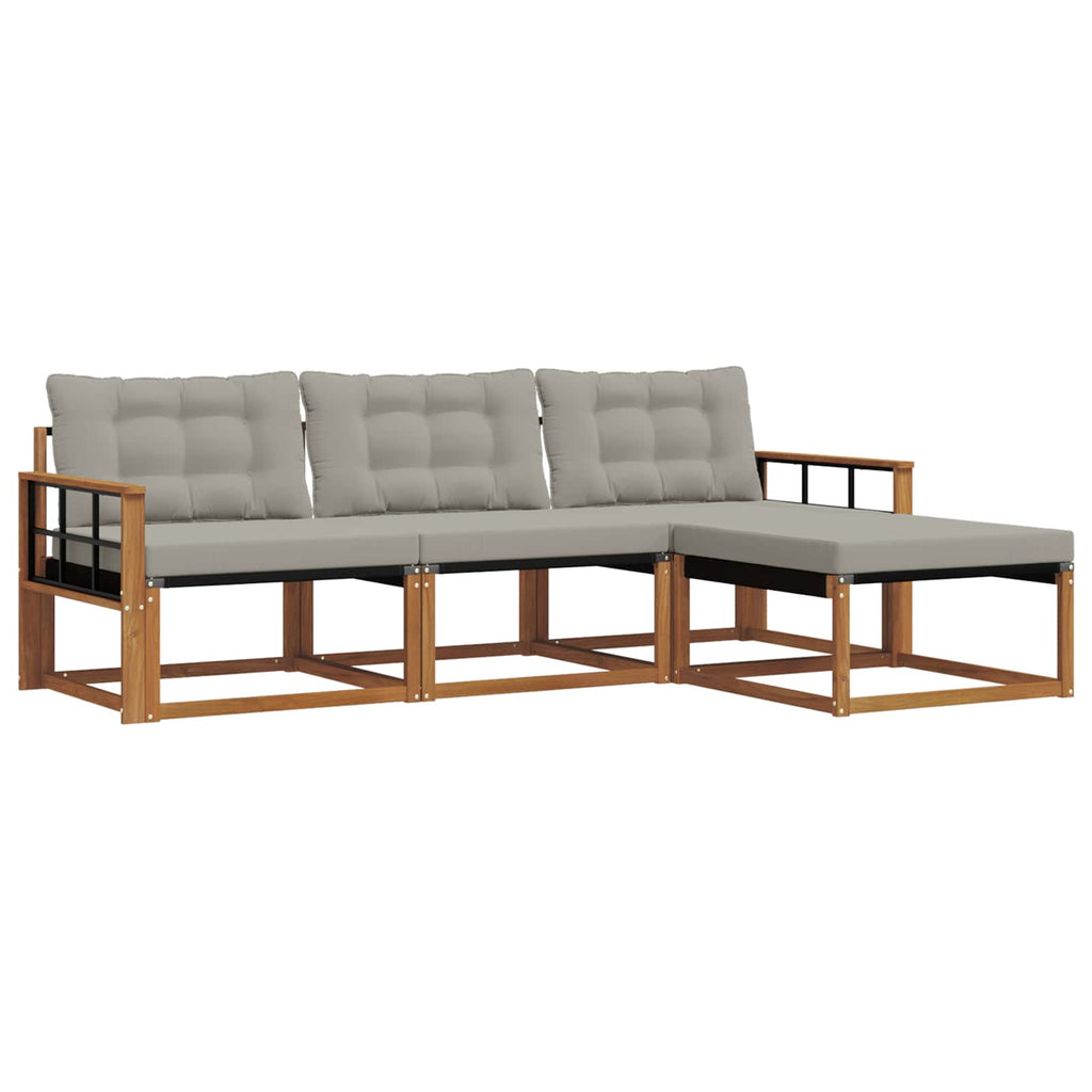 Outdoor-Sofagarnitur mit Kissen 4 pcs Natürlich und Hellgrau